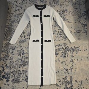 Elegant Long Sleeve Black and White Dress